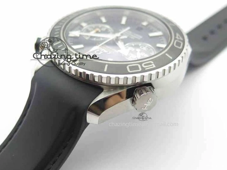 0319 Unisex Planet Ocean Master Chrono 45mm SS OM 1:1 Best Edition Black Dial On Black Rubber Strap A 8171